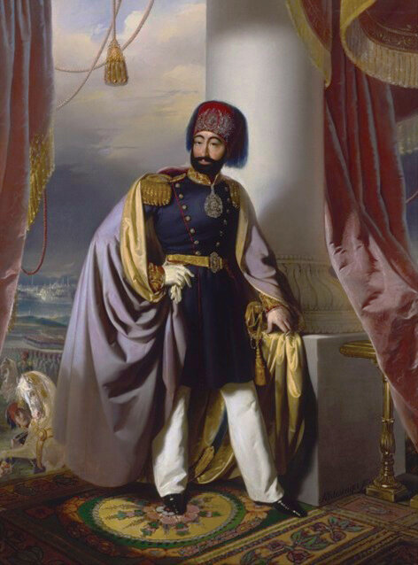 Перед вами османский султан Махмуд II, местный «Петр Первый». Интересное сочетание европейского мундира с колоритными восточными элементами. Последующие султаны будут все менее «пышными».
