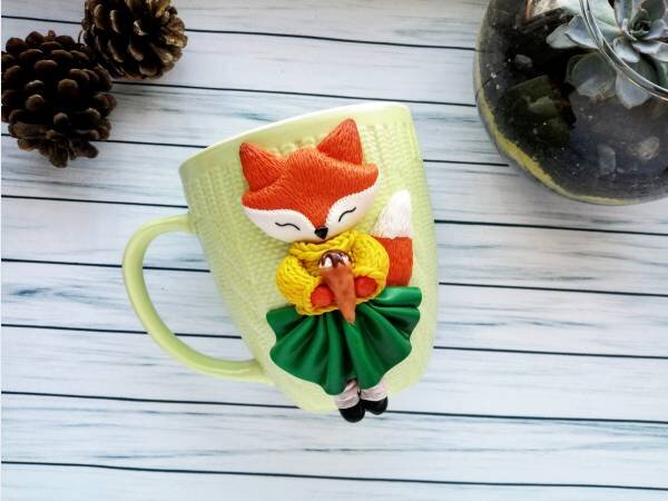 Кружка лисичка из полимерной глины 
