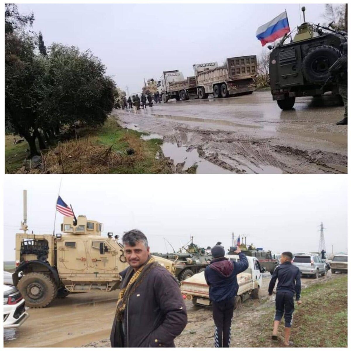 Момент блокировки российской колонны американским патрулем.