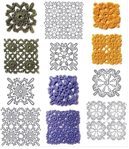 Схемы квадратных мотивов крючком