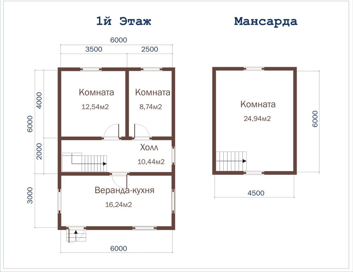 План дома 6 на 6 двухэтажный из бруса