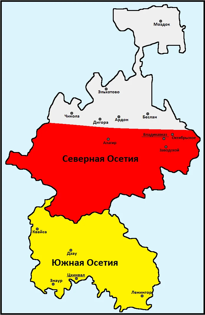 Южная Осетия и Северная Осетия на карте. Карта Республики Северная Осетия Алания. Северная Осетия-Алания на карте России. Северная и Южная Осетия на карте. Показать на карте южную осетию