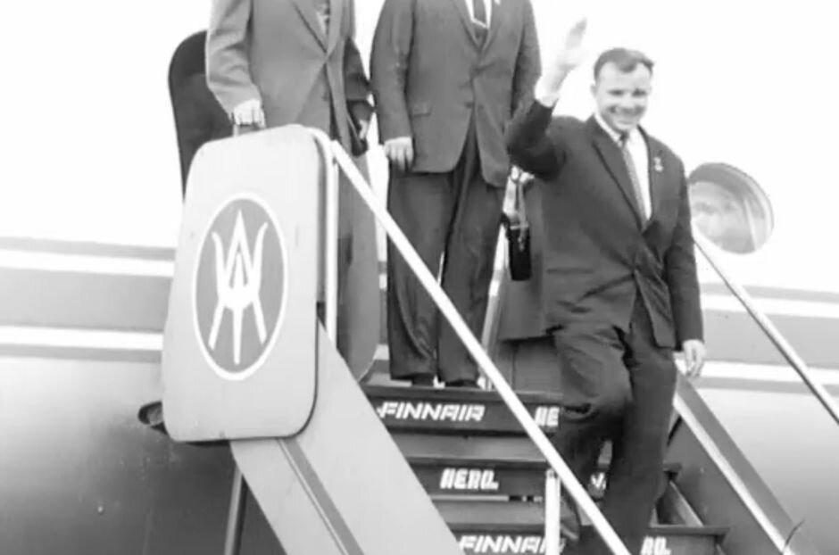 1962 год. Юрий Гагарин прилетел в Хельсинки пассажирским рейсом  авиакомпании Finnair.
