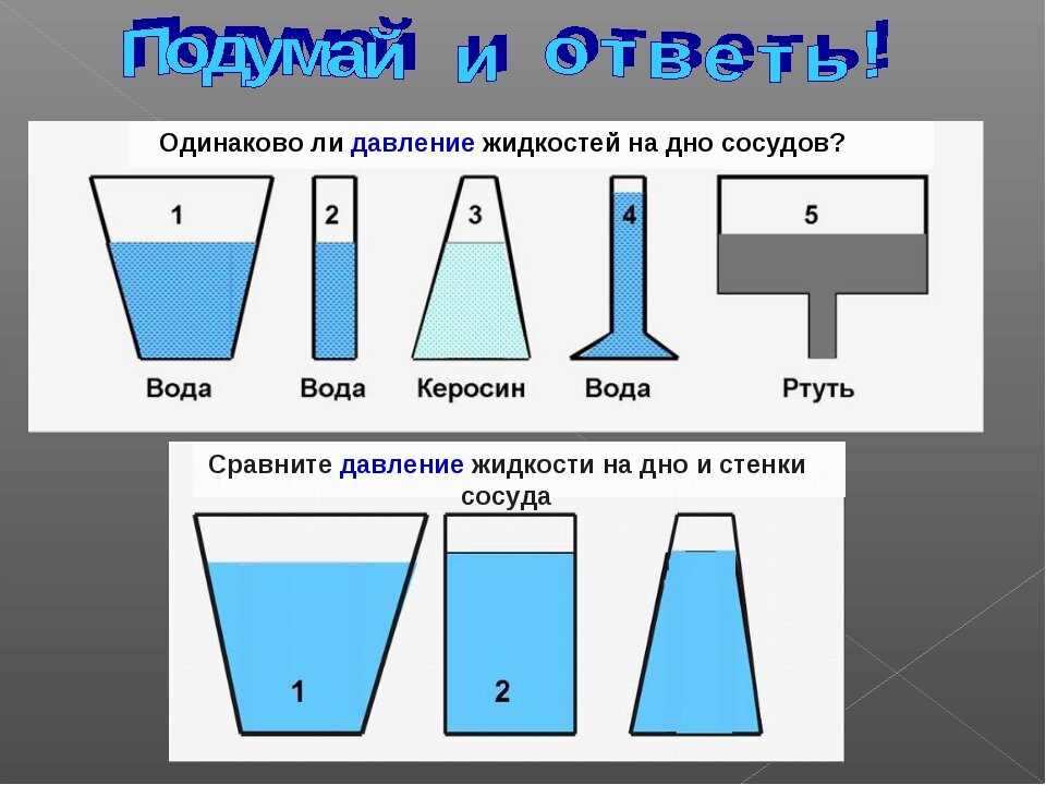 В жидкость помещены. Сравните вес жидкостей и давление на дно. Давление жидкости на дно. Давление жидкости на дно и стенки сосуда. Давление воды на дно сосуда.