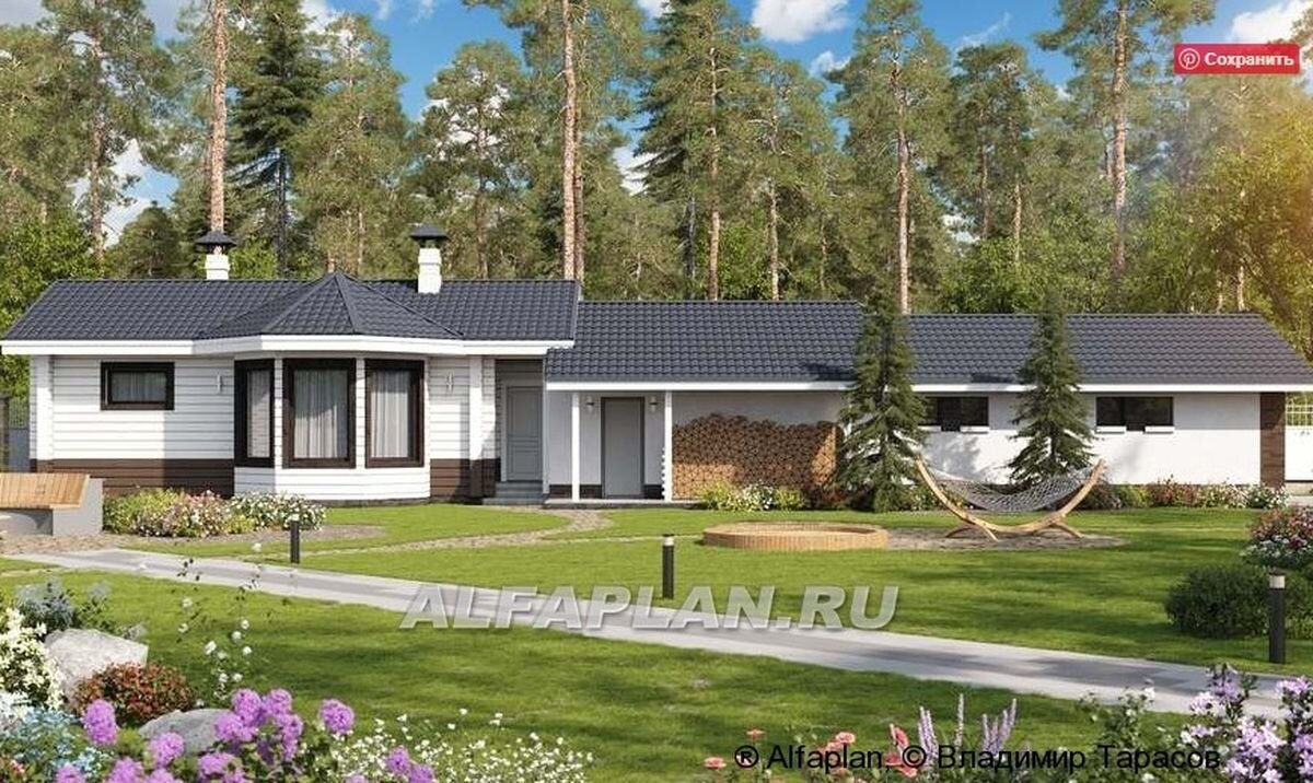 НА СЛАЙД ШОУ 6 ФОТО: Варианты блокировки проекта бани и длинного гаража:
1. Гараж 218Р с  баней из клееного бруса с красивым эркером 809С