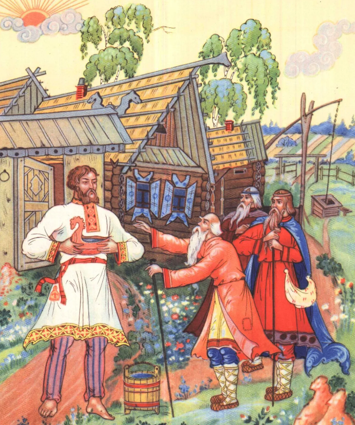 Михаил Шемаров. Илья Муромец и калики перехожие. Иллюстрации к сборнику былин про Илью Муромца в пересказе Василия Старостина. Издательство «Советская Россия». 1967