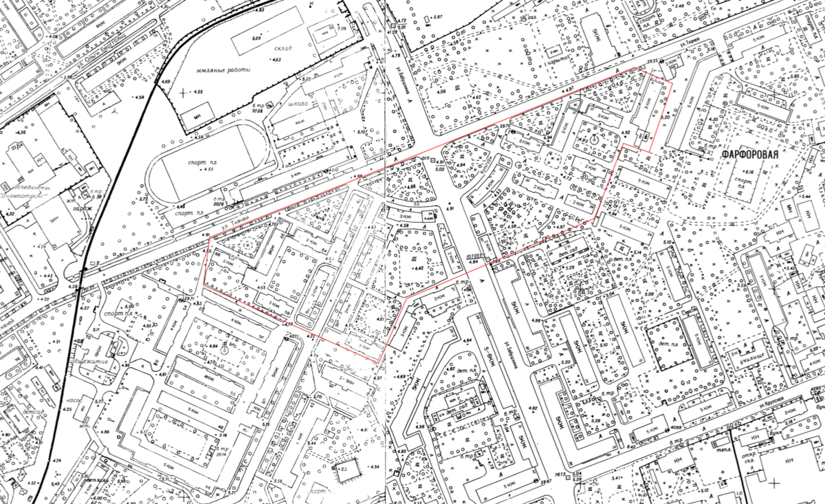 Жилмассив рабочих-текстильщиков на топографических планшетах 80-х годов.