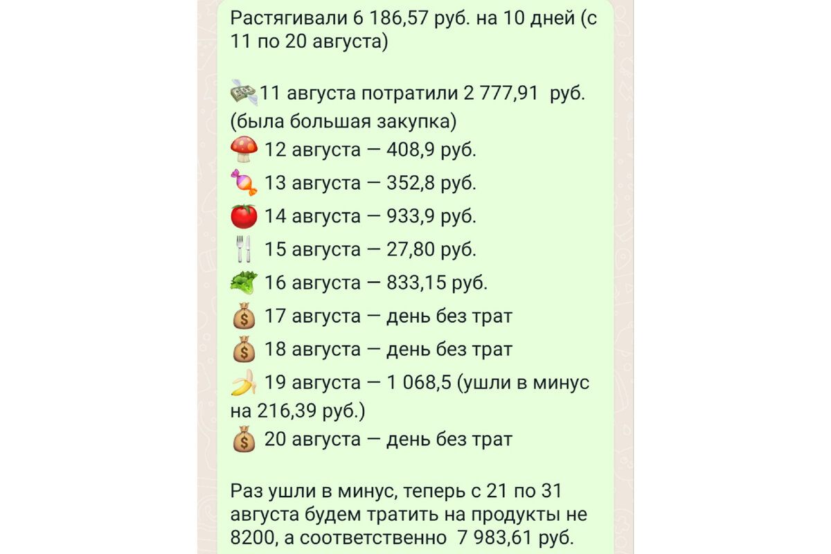 Всего на еду в августе мы определили бюджет в 23 000 рублей