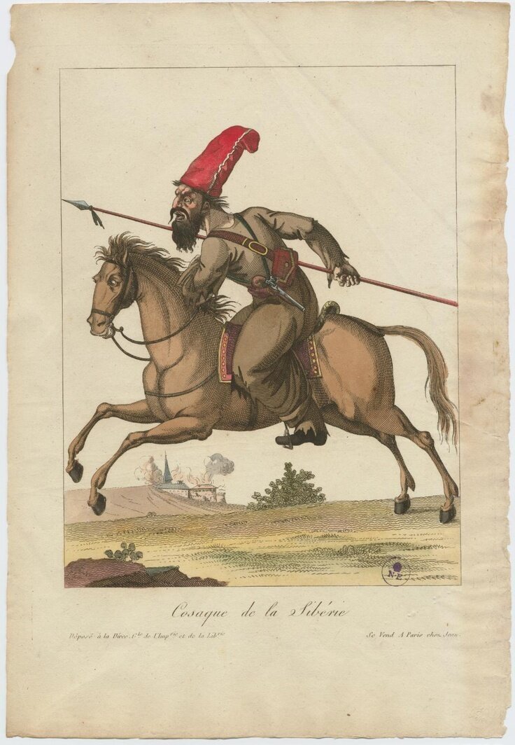 Картина: Сибирский казак. Карикатура издательства Jean. 1814 год