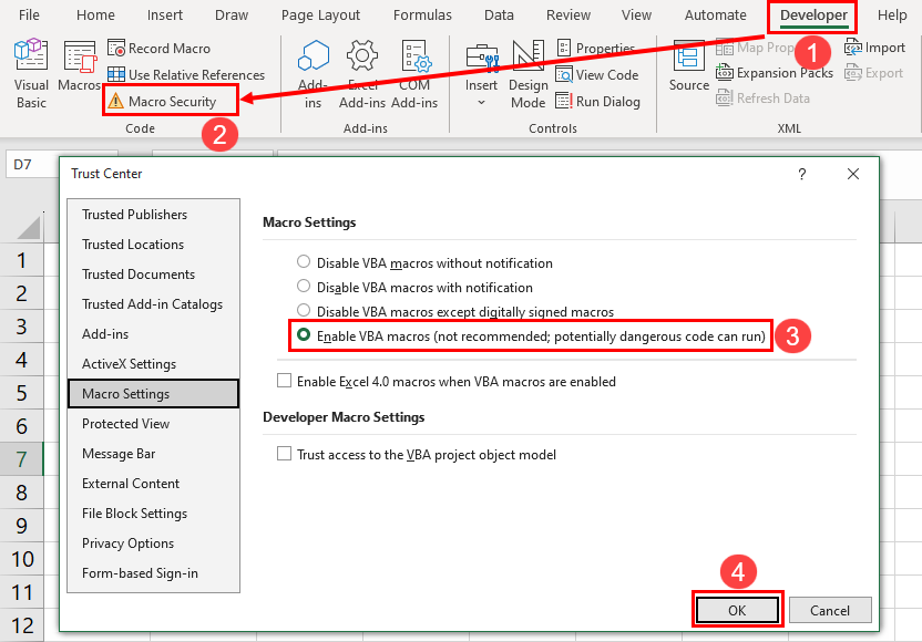 Как изменить параметры безопасности макросов
