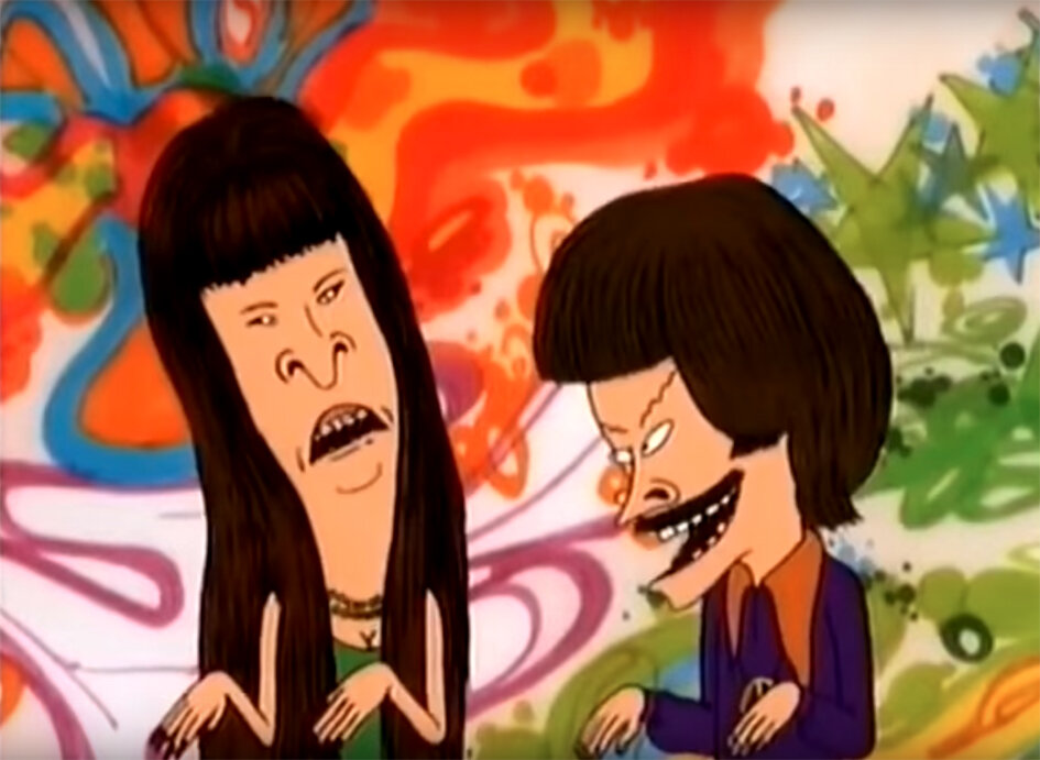 Бивис и Батхед в образе Сонни и Шер. Кадр того самого клипа из девяностых.