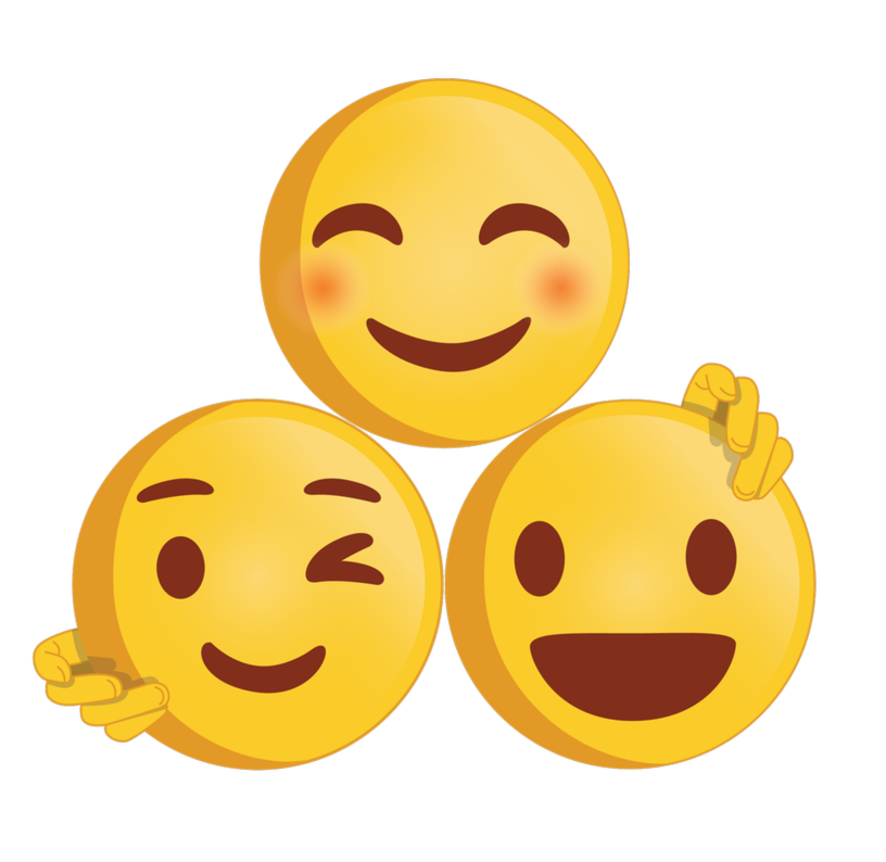 Emoji answer. Три смайлика. Смайлики на прозрачном фоне. Смайлик друзья. Общение смайлами.