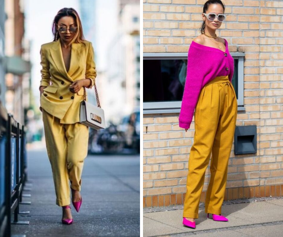 Сочетание бордо и желтого в одежде фото