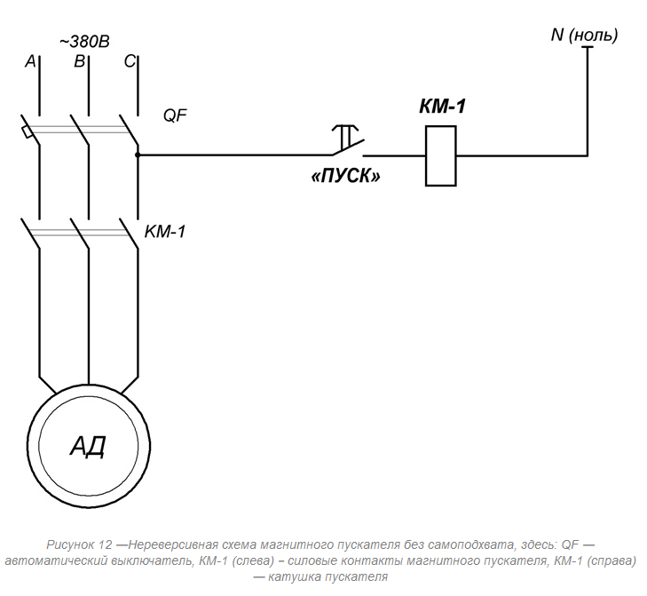 Магнитный пускатель двигателя как подключить. Схема прямого пуска электродвигателя 380. Схема подключения трехфазного двигателя на 380 вольт через пускатель. Схема включения трехфазного двигателя через магнитный пускатель. Принципиальная схема подключения магнитного пускателя.