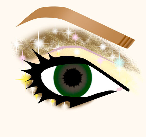 Шиммерные и сатиновые тени пример в рисунке. Рисунок собственной разработки Бьюти Без Правил.