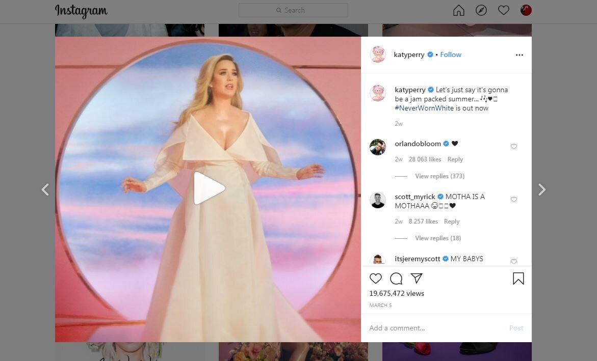 Скриншот страницы https://www.instagram.com/katyperry/