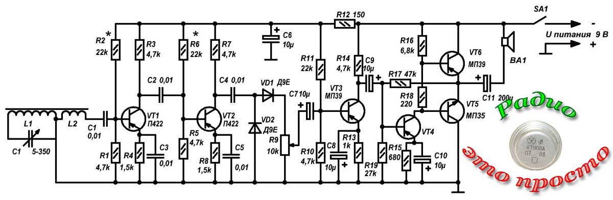 Принципиальная схема радиоприемника прямого преобразования