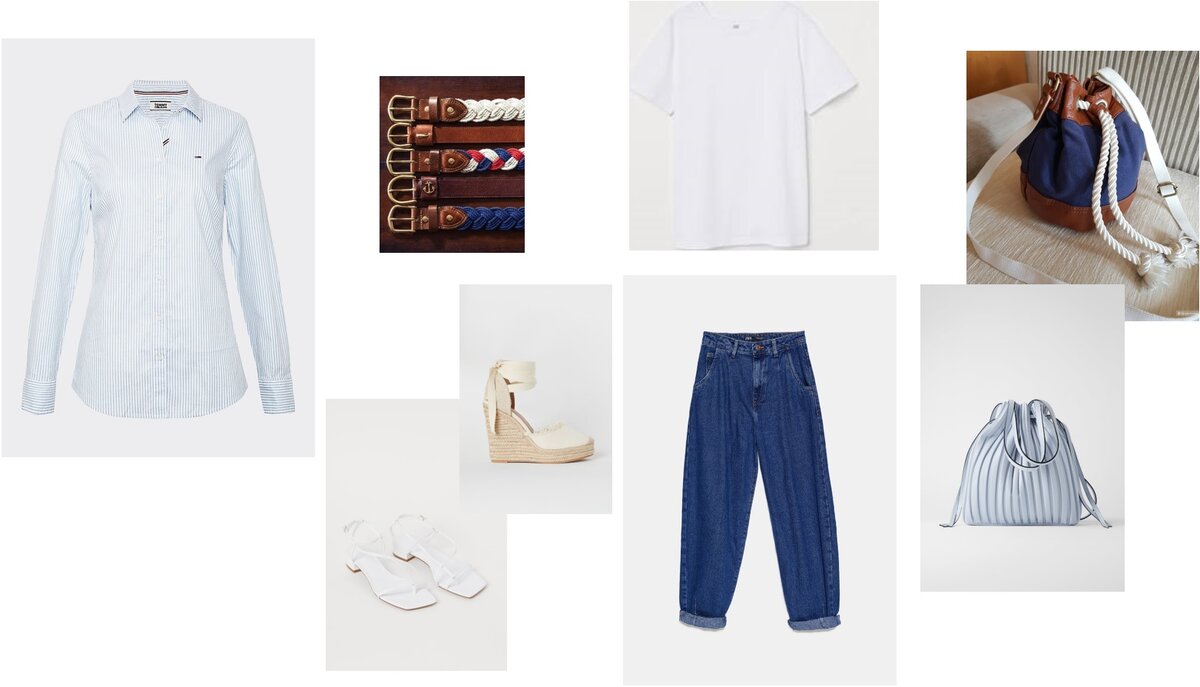 Рубашка Tommy Hilfiger, Джинсы Zara, босоножки, эспадрильи H&M, футболка Mango, сумка текстиль H&M, сумка-мешок со складками  Zara, ремни фото (www.pinterest.cl)