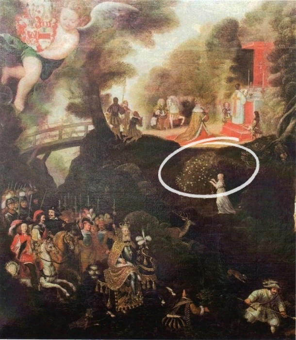 Картина 1652 года иллюстрирует легенду о чудесном спасении Людовика Благочестивого. Автор неизвестен.