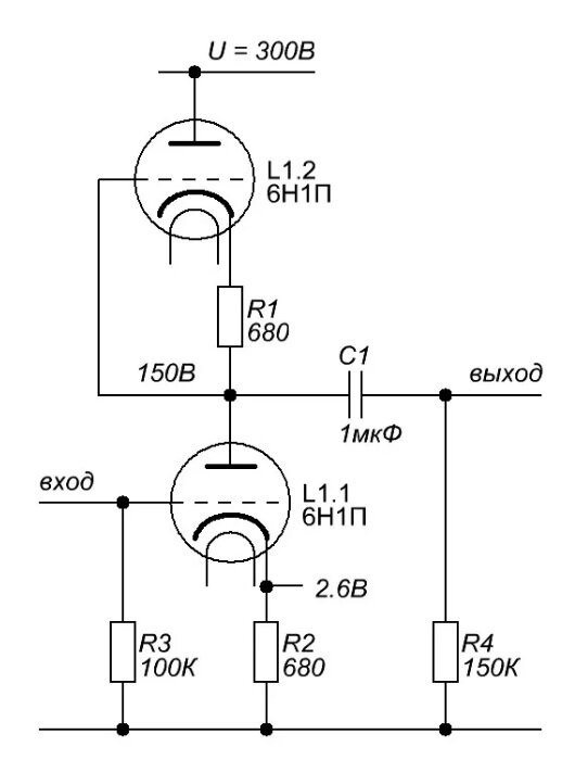 Простой усилитель звука на лампе 6Ф1П