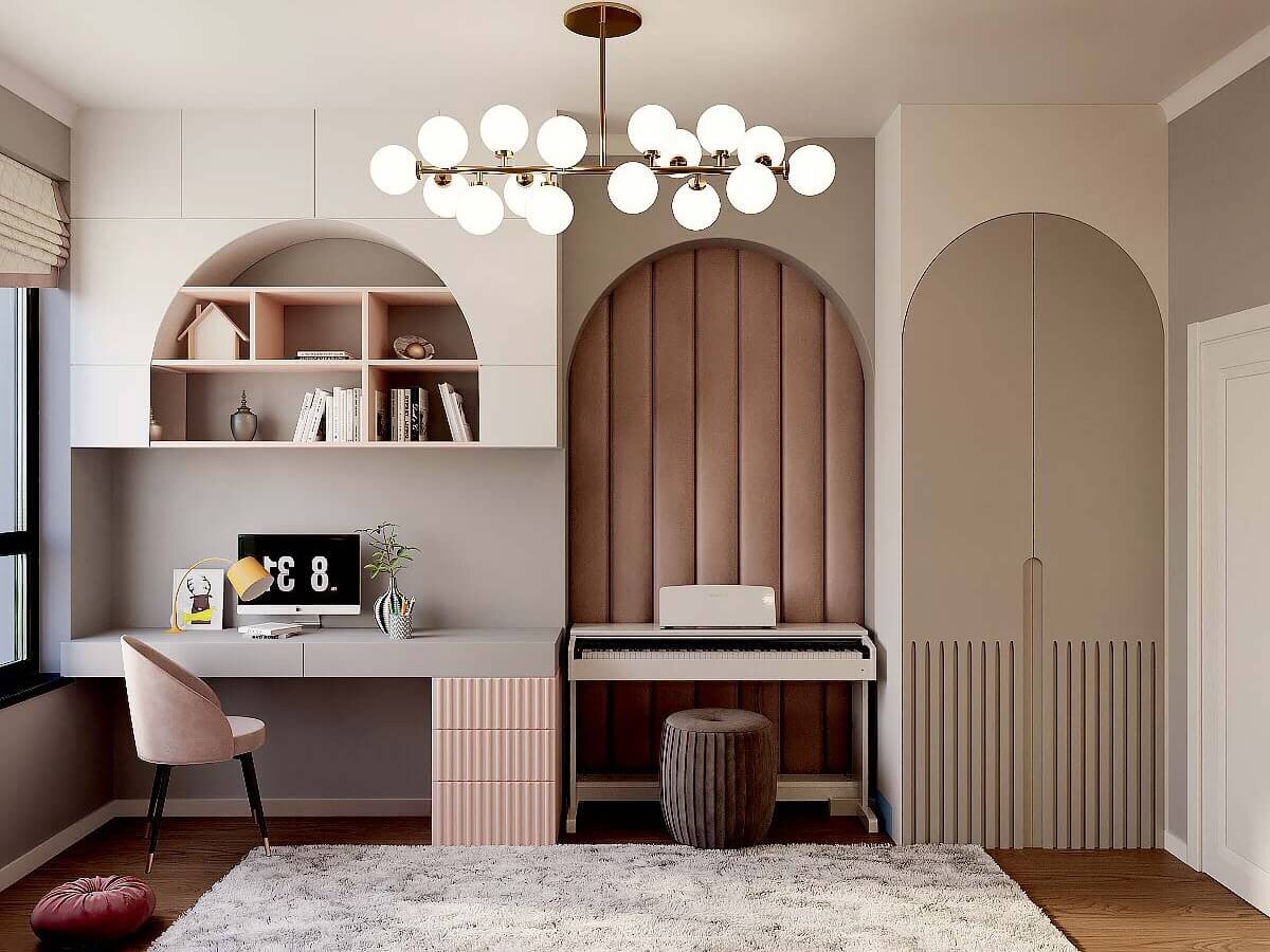 Необычный способ разделения разных зон в спальне