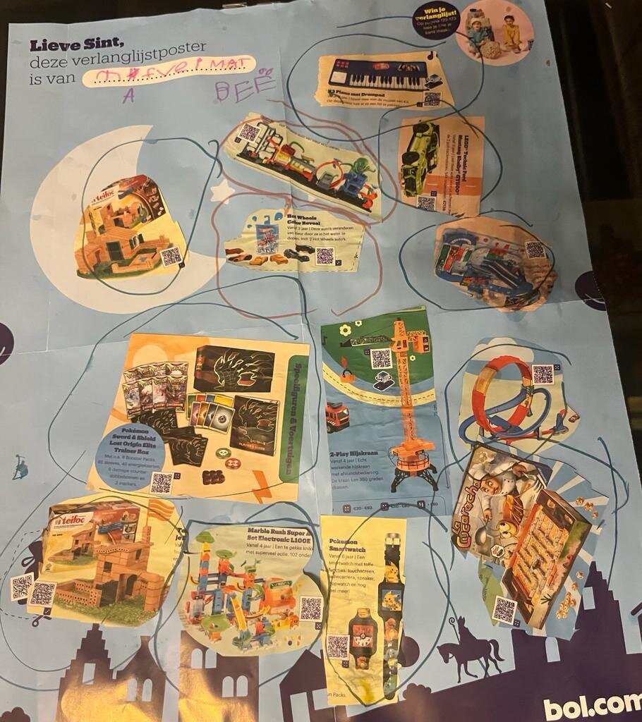 Все пожелания Матвея на этом коллаже. Родителям осталось отсканировать QR код и сделать заказ. 