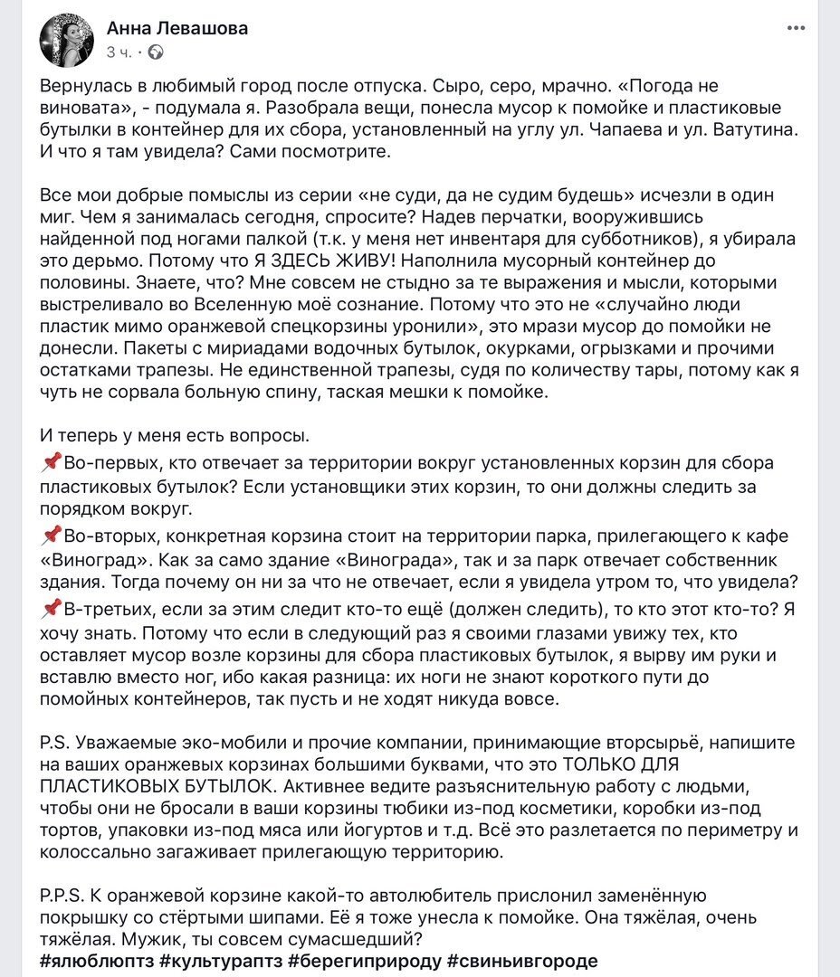 страница чиновницы в ФБ