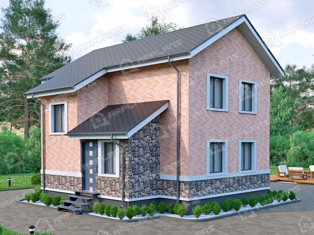 Фото 1 дома из газобетона с мансардой, 2 спальнями, 100 кв м Источник arplans.ru Проект К-024