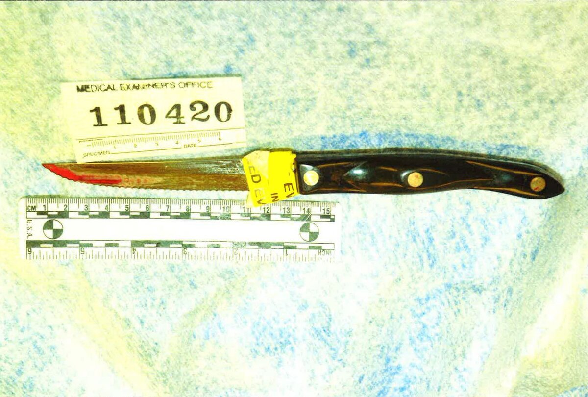 10-ти дюймовый нож, найденный вонзенным в тело Эллен