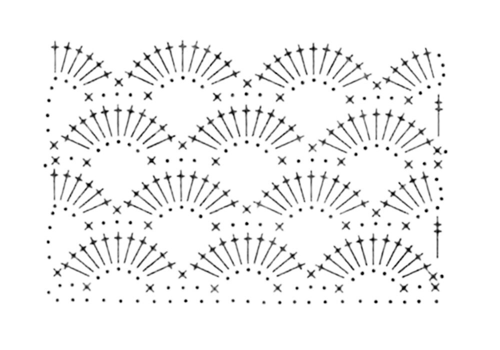 Узор веерочки крючком схемы и описание для кофточки