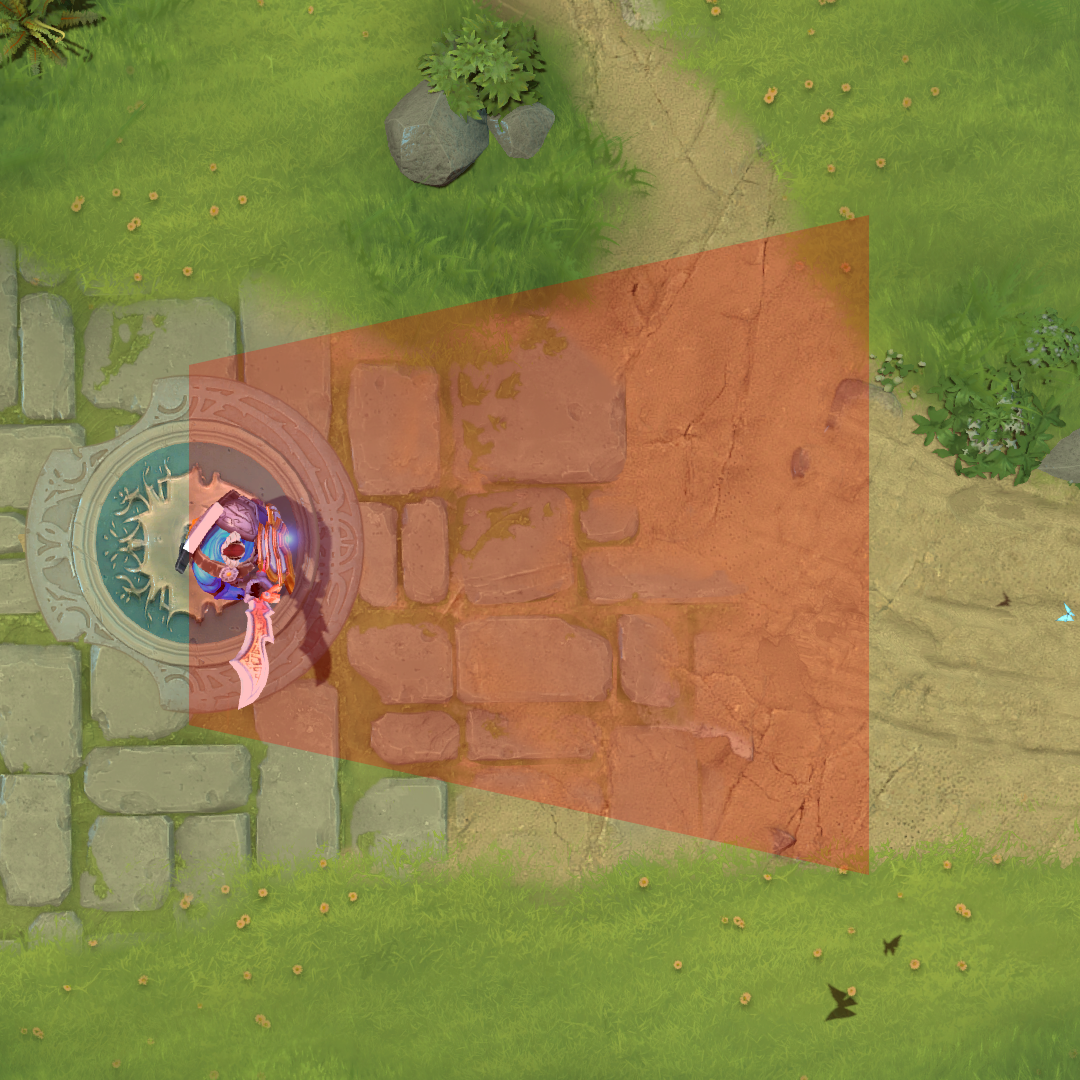 Если юнит имеет прорубающий удар, его атаки наносят урон в области в форме трапеции перед ним при успешном попадании по цели.