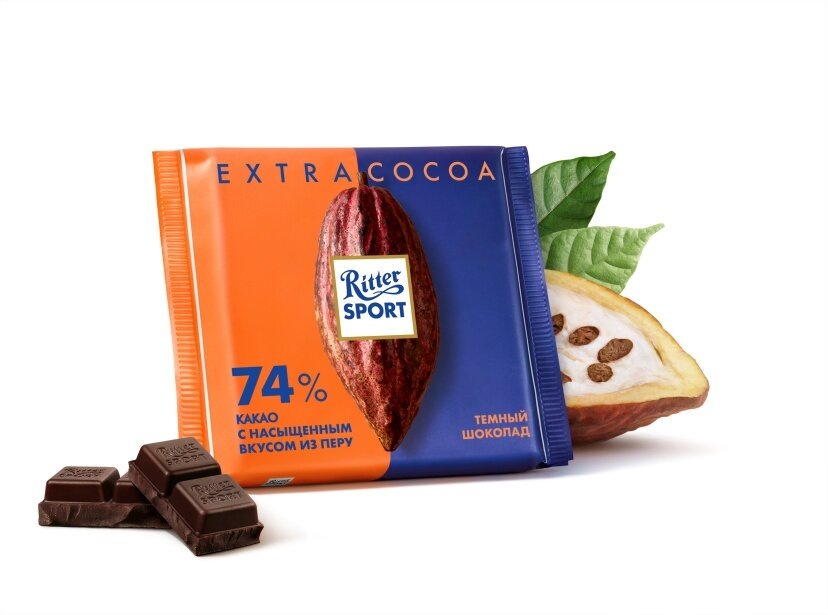 Одна из шоколадок "Ritter sport"  веганской линейки Extra Cocoa