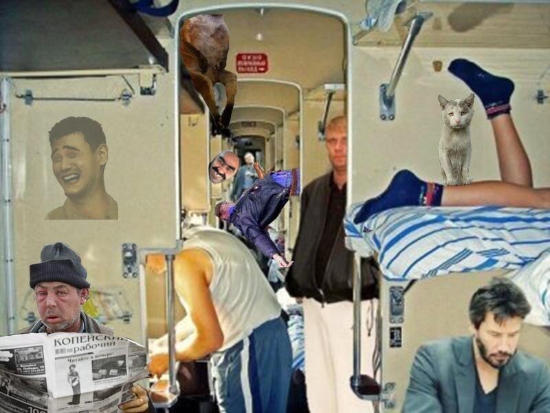 Нашла смешную картинку, которая немного передаёт атмосферу плацкартного вагона и верхней боковушки у туалета в частности
