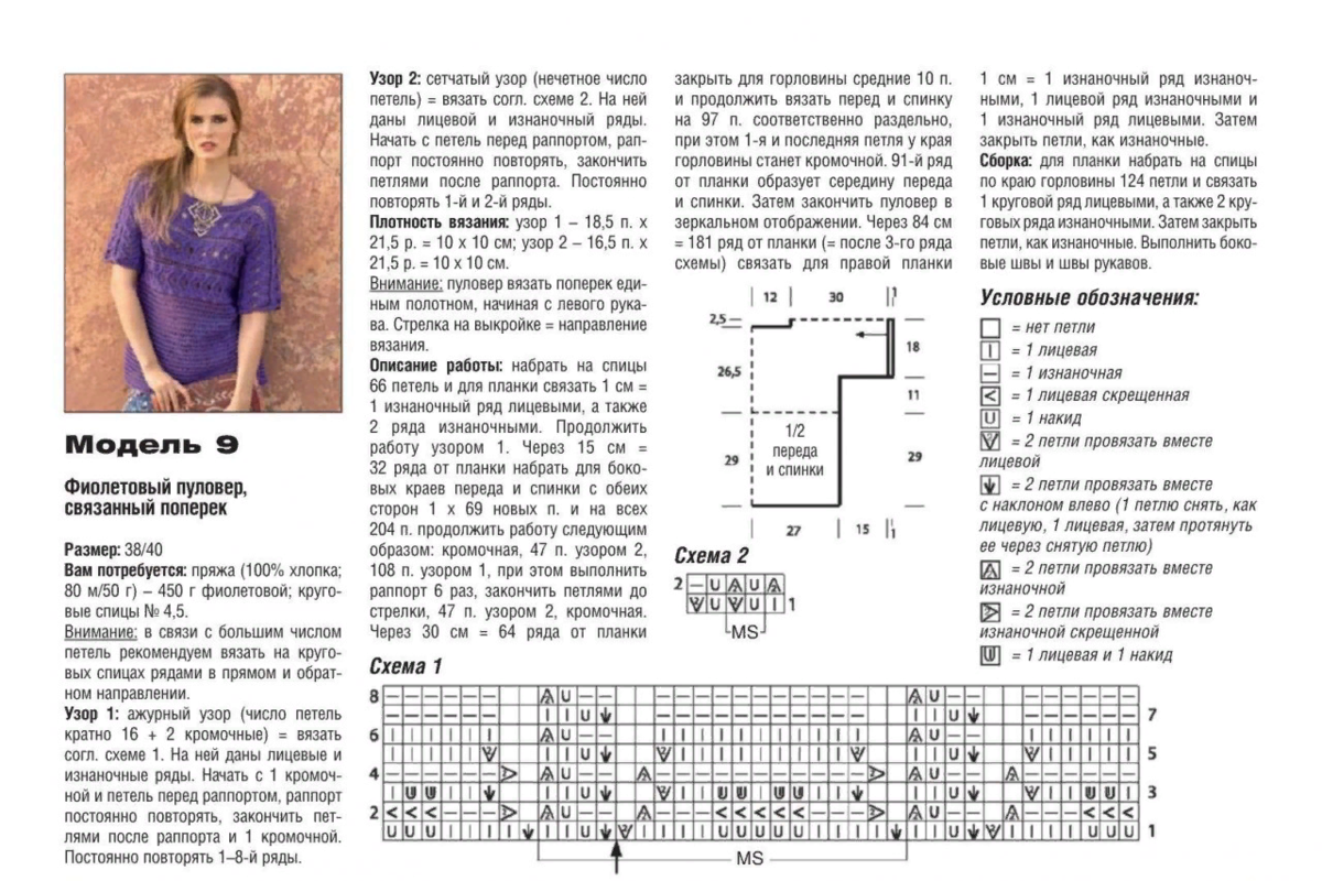 Женский летний свитер спицами с описанием и схемами