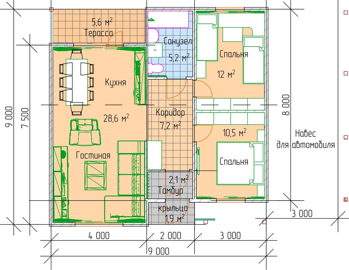 Небольшой одноэтажный дом 9х9 м., из СИП-панелей площадью 73 кв.м. ??