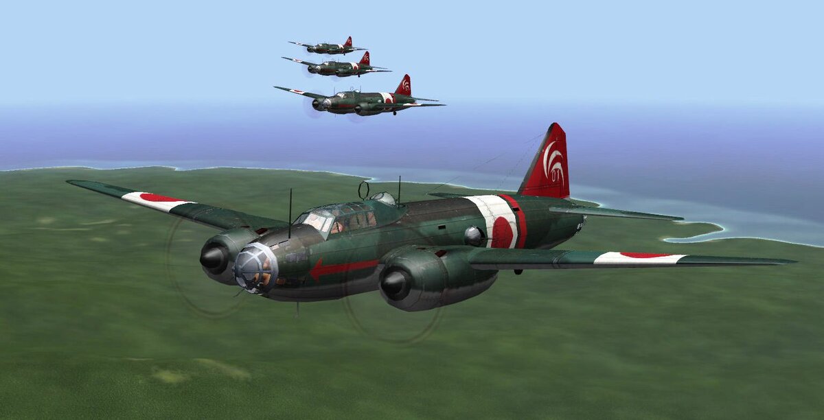 Японские бомбардировщики Мицубиси G4M в полете.