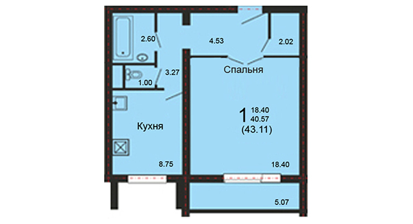 Первоначальный план однокомнатной квартиры