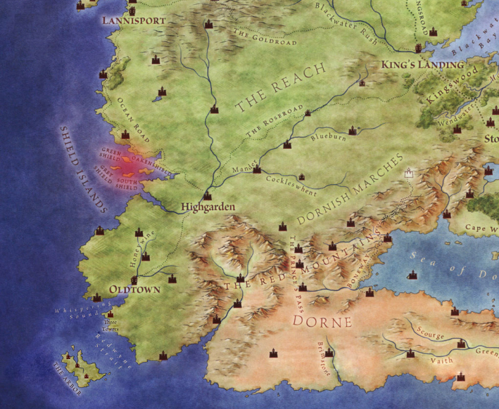 Щитовые острова на карте Вестероса