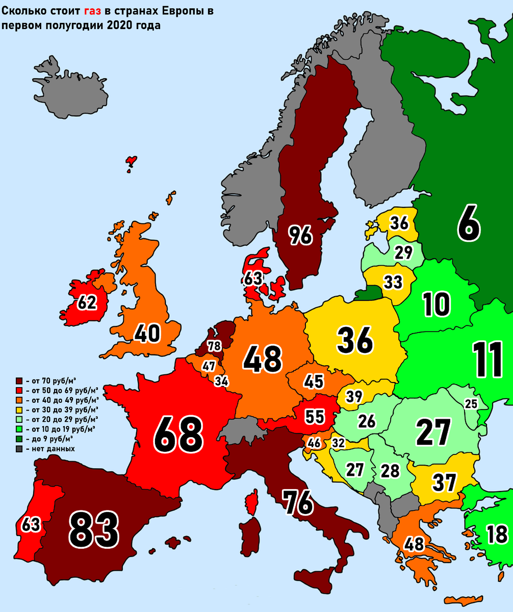 Сколько стоит газ в странах Европы в первом полугодии 2020 года в рублях