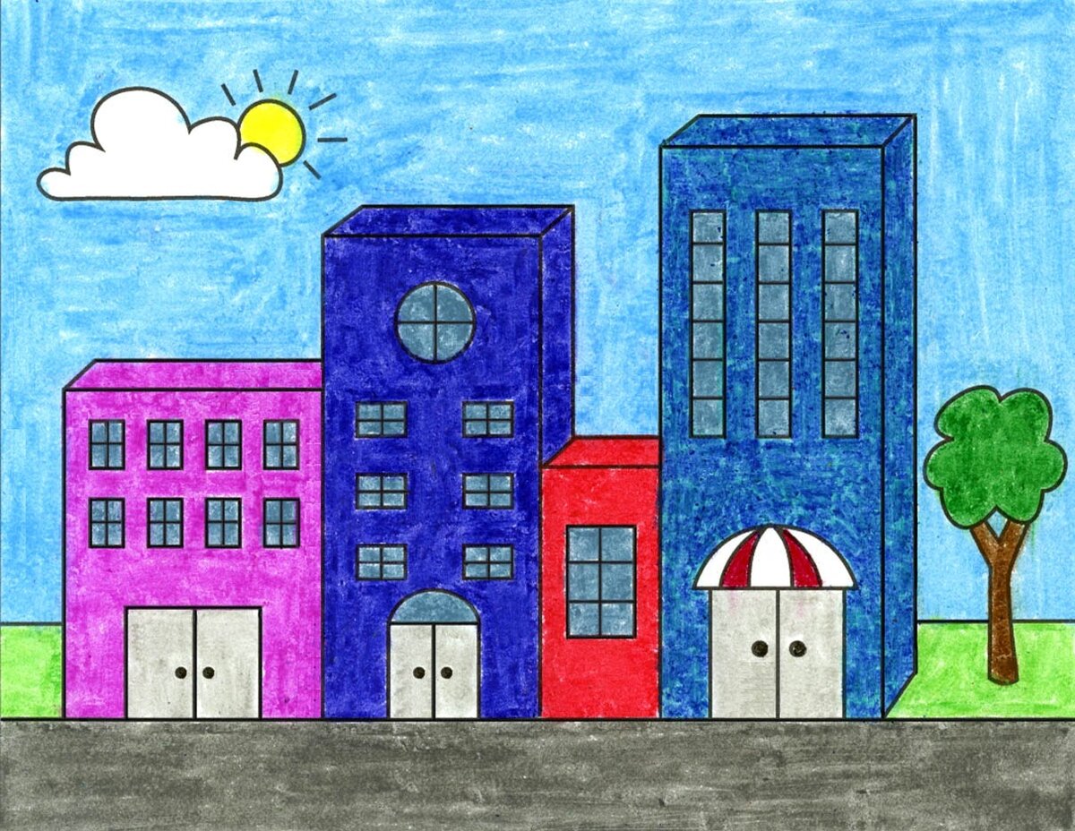 Рисование городских домов для детей