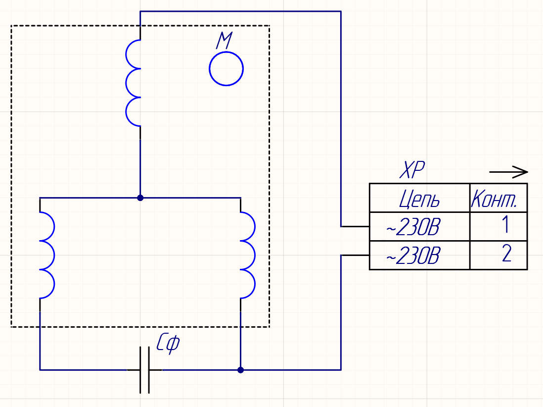 Трехфазный двигатель через конденсатор схема