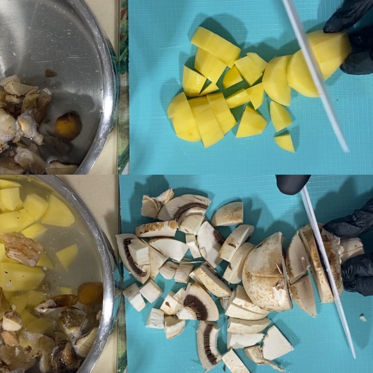 Нарезка грибов и картофеля