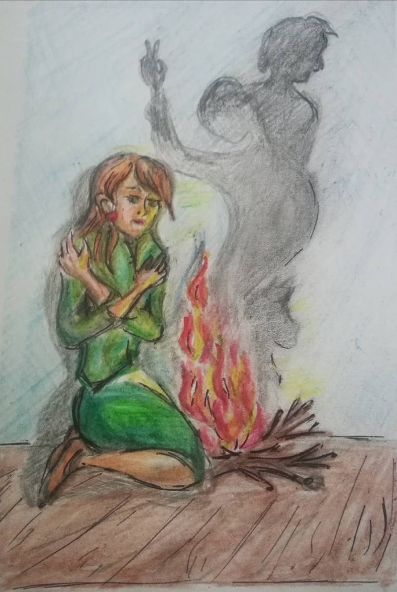 Скетч — иллюстрация к рассказу Вентилятор (Сценический костер). Художник Ива Санина.