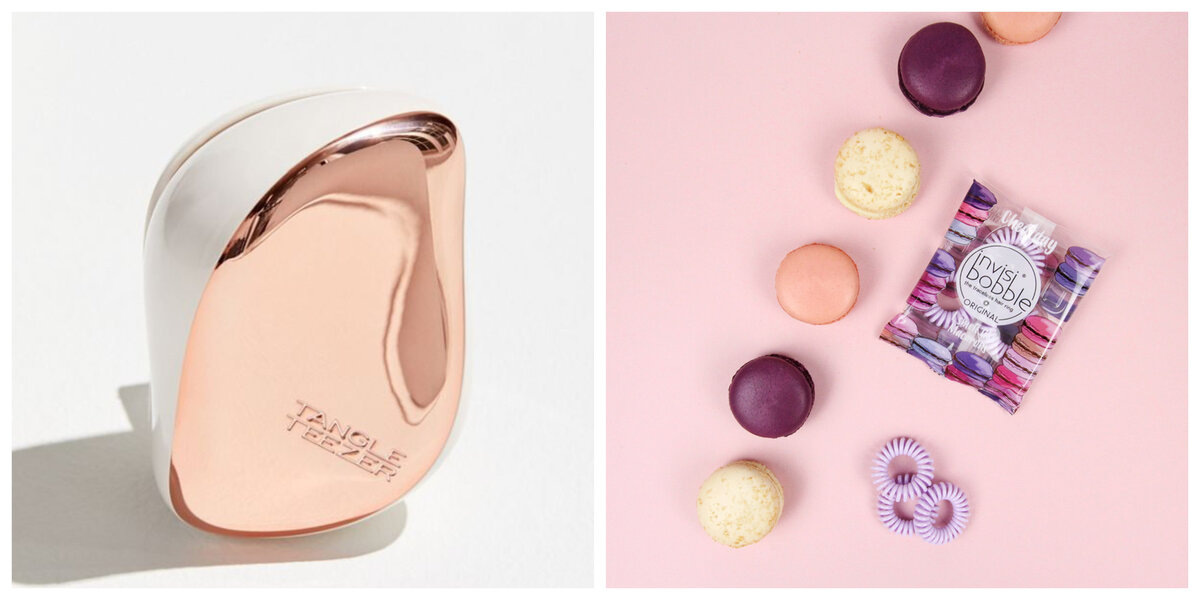 Расческа Tangle Teezer Rose Gold и резинки Invisibobble с запахом пирожных макаронс
