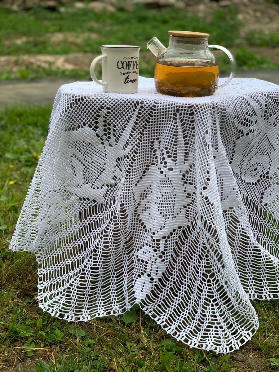 Фотография автора. Мини скатерть из хлопковой пряжи.