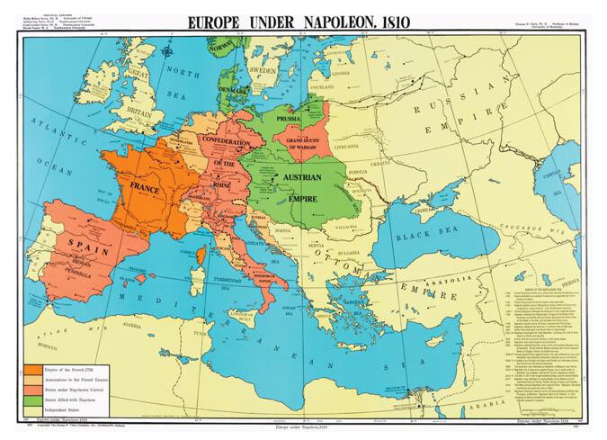 Как выглядела Европа Наполеона в 1810 году. Вот эту карту и кромсают мои ученики во время симуляции. 
