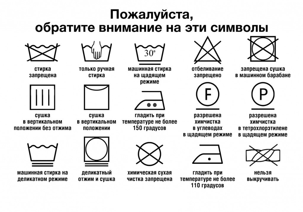 Схема стирки одежды на этикетках