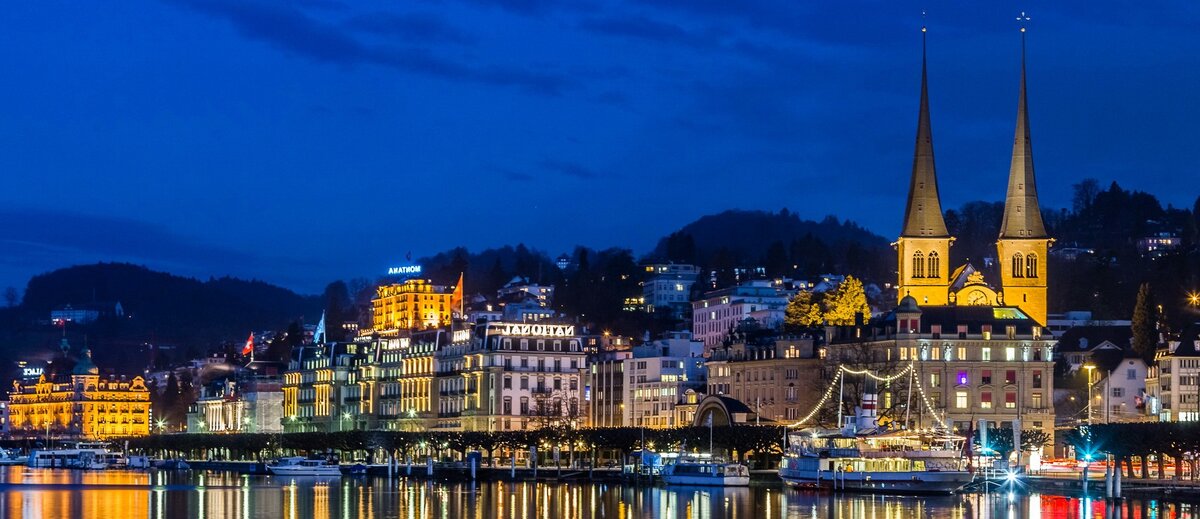 Швейцария Luzern Ночь Города