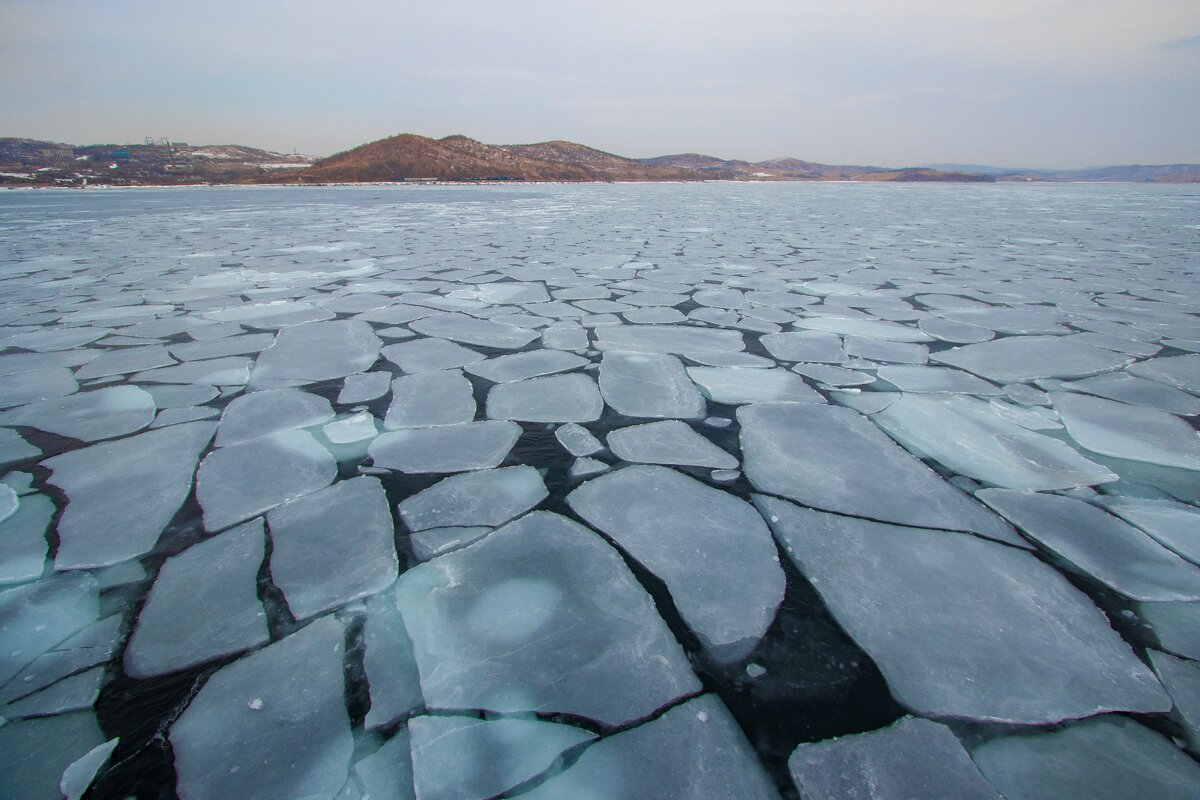 Прибрежные льды в точке начала экспедиции - Японское море, Приморский край.