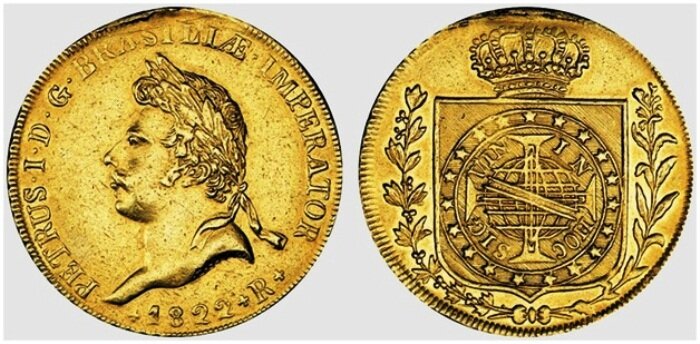 Бразильская золотая монета XIX век.